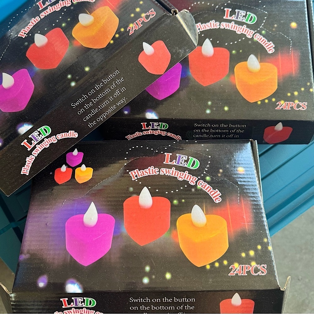 3 boxes LED lights hearts Plastic Swinging Candle Set battery switch on bottom